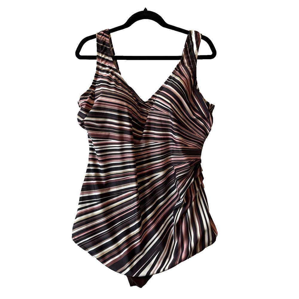 Swimsuits For All Sarong Front Striped‎ One Piece Swimsuit Plus 22 Flattering
